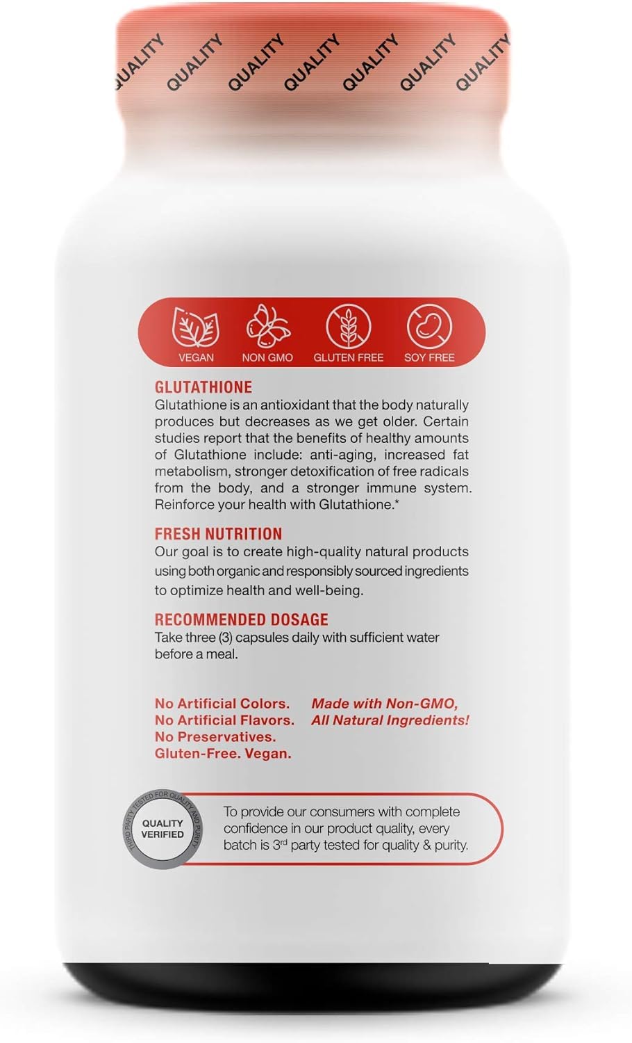 Glutathione Supplement - Strongest DNA Verified Glutathione Reduced - Natural Skin Whitening Anti-Aging Benefits – Liver, Immune and Brain Function - Vegan Friendly, Non GMO, Gluten & Soy Free: Health & Personal Care