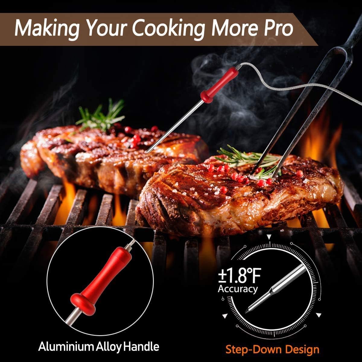 ENZOO Wireless Meat Thermometer for Grilling, Ultra Accurate & Fast Digital Meat Thermometer for Smoking with 4 Probes, 500FT 178° WideView Meat Thermometer for Smoker, BBQ, Carring Case Included: Industrial & Scientific