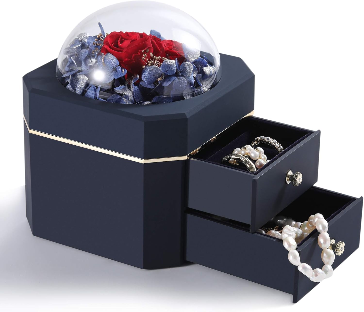 Amazon Com Secmote Preserved Real Rose Eternal Handmade Preserved Rose With Jewelry Box Enchanted Real Rose Flower For Valentine S Day Anniversary Weeding Romantic Gifts For Her Doublelayer Blue Kitchen Dining