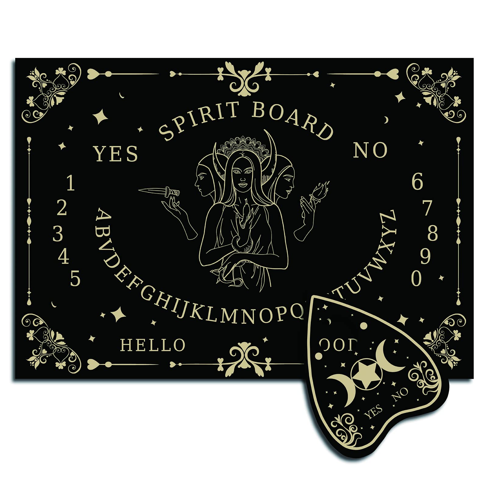 CREATCABIN Wooden Talking Boards Pendulum Board with Planchette Black Dowsing Divination Wood Spirit Board Kit Spirit Hunt Metaphysical Message for Wicca Pagan 11.8 x 8.3 Inch-Moon Goddess