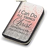 stmedazm Credit Card Holder Wallets for Women, RFID Blocking Small Leather Card Case Wallet with Zipper Accordion Wallets, Bible Verse Philippians 4:13