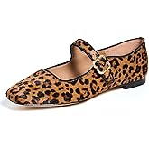 DOEYG Leopard Ballet Flats Women's Animal Print Suede Velvet Mary Jane Flats Shoes Square Toe Dress Casual Comfortable Ballerina Shoes with Buckle Size 10