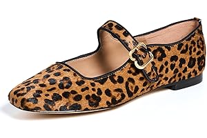 DOEYG Mesh Ballet Flats Shoes for Women Leopard Animal Print Mary Jane Flats Shoes Square Toe Dress Casual Comfortable Velvet Ballerina Shoes