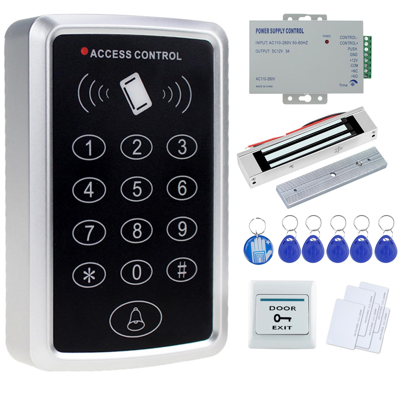 OBO HANDS Full Complete Kit for Door Access Control System T11 Card reader+180KG Magnetic Lock+Power Supply+Exit Button+10pcs ID Key Cards
