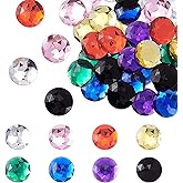 FINGERINSPIRE 48Pcs 30mm Flat Back Round Acrylic Rhinestone Self-Adhesive Plastic Circle Gems Stick On Jewels(8 Mixed Color) for Costume Making Cosplay Jewel Invitation Bling Christmas Decor