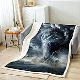 Tornado Theme Plush Blanket Tornado and Lightning Pattern Sherpa Blanket Nature Black Gray Unique Fleece Throw Blanket for Couch Bed Sofa Adults Fuzzy Blanket Ultra Soft Room Decor Throw 50"x60"