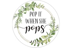 EKSPLODI Pop It When She Pops Stickers, Mini Champagne Bottles Baby Shower Stickers, Baby Shower Favor Stickers, Pack of 50, 2 Inch Round Adhesive Stickers