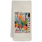 HIWX Inspirational Gifts Kitchen Towels, What's the Best That Could Happen Maximalist Floral Motivational Decorative Kitchen Dish Towels, Eclectic Botanical Hand Towel for Bathroom Decor, 16x24 Inches