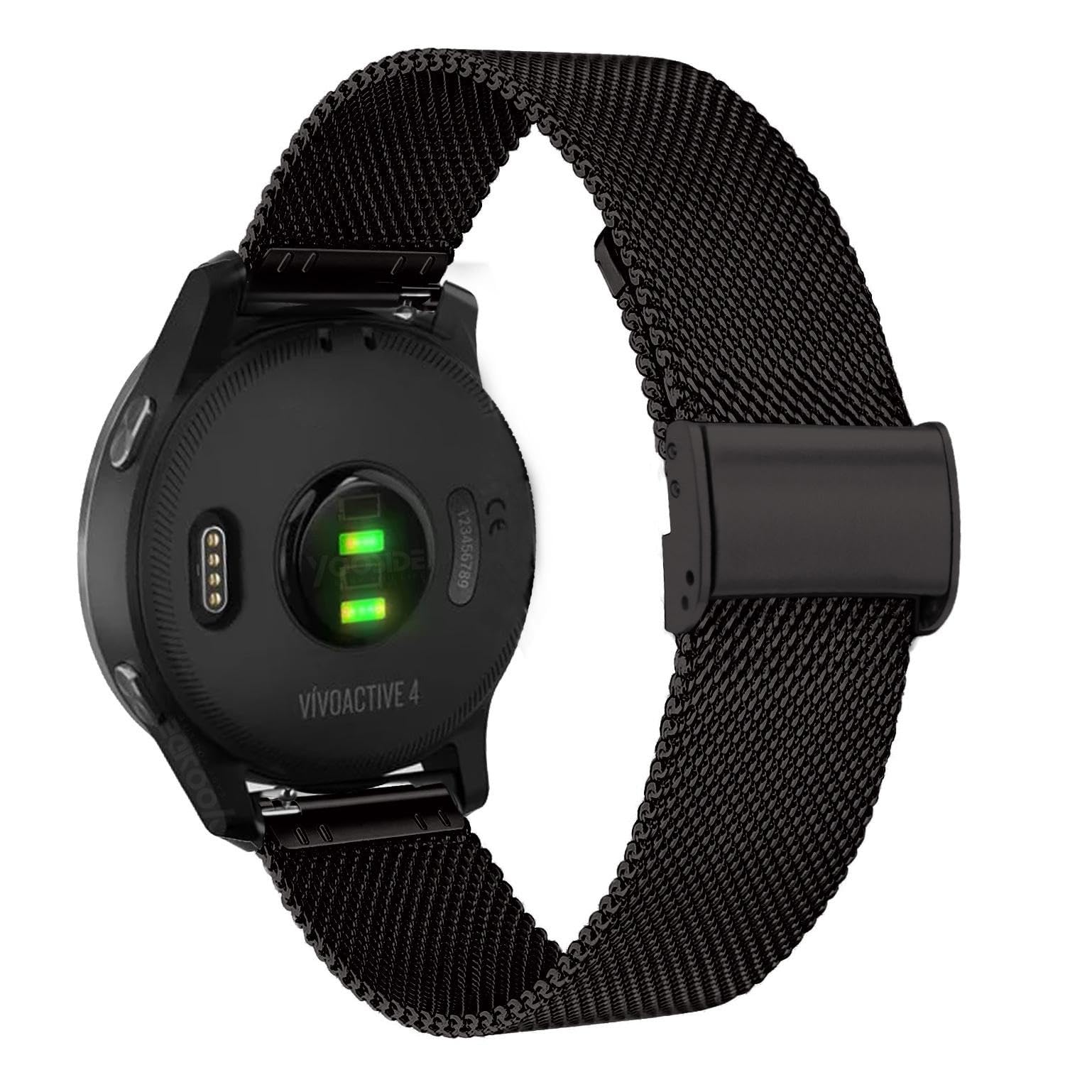 YOOSIDE Watch Strap for Garmin Vivoactive 4S / Vivomove 3S / Venu 2S / Venu 3S, 18mm Quick Release Stainless Steel Metal Mesh Wristband Strap for Fossil Women's Gen 6 (Black)