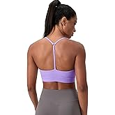 Womens Y Back Sports Bra - Padded Racerback Scoop Neck Low Impact Spaghetti Thin Strap Workout Yoga Crop Tank Tops