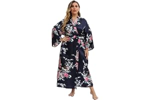 feslieacc Women's Plus Size Long Satin Robes Plus Size Long Silk Robes Kimonos Sleepwear Dressing Gown