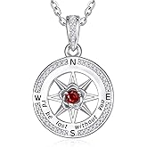 Zeuslia Compass Necklace for Her, White Gold I'd Be Lost Without You Compass Jewelry Travel Gift, Girlfriend Wife Daughter Mom Birthday Gifts with Birthstone Pendant