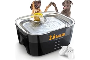 Large Dog Water Fountain for Large Dogs 2.6 Gallon,SwSun 10L Automatic Dog Water Bowl Dispenser Big Cat Pet Water Fountain Inside with Stainless Steel Filtered Drinking Bowl Safe Pump for Multiple Pet