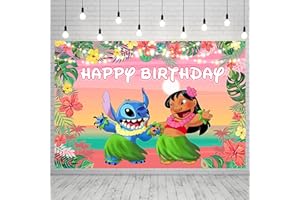 EFEGVIN Summer Hawaiian Aloha Backdrop for Birthday Party Supplies Lilo and Stitch Banner for Party Decorations Tropical Baby Shower Photo Background 59x38in