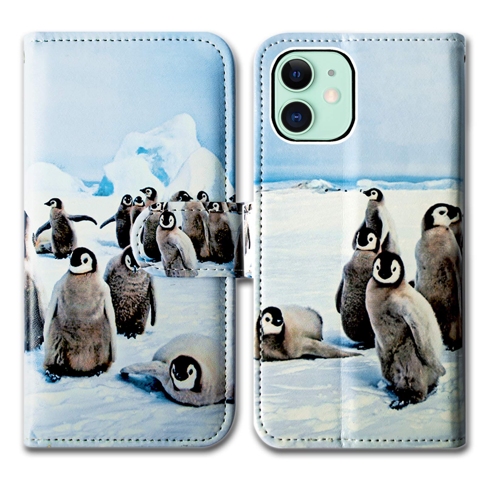 Bcov iPhone 12 Case,iPhone 12 Pro Case, Cute Playing Penguin Leather Flip Phone Case Wallet Cover with Card Slot Holder Kickstand for iPhone 12/iPhone 12 Pro