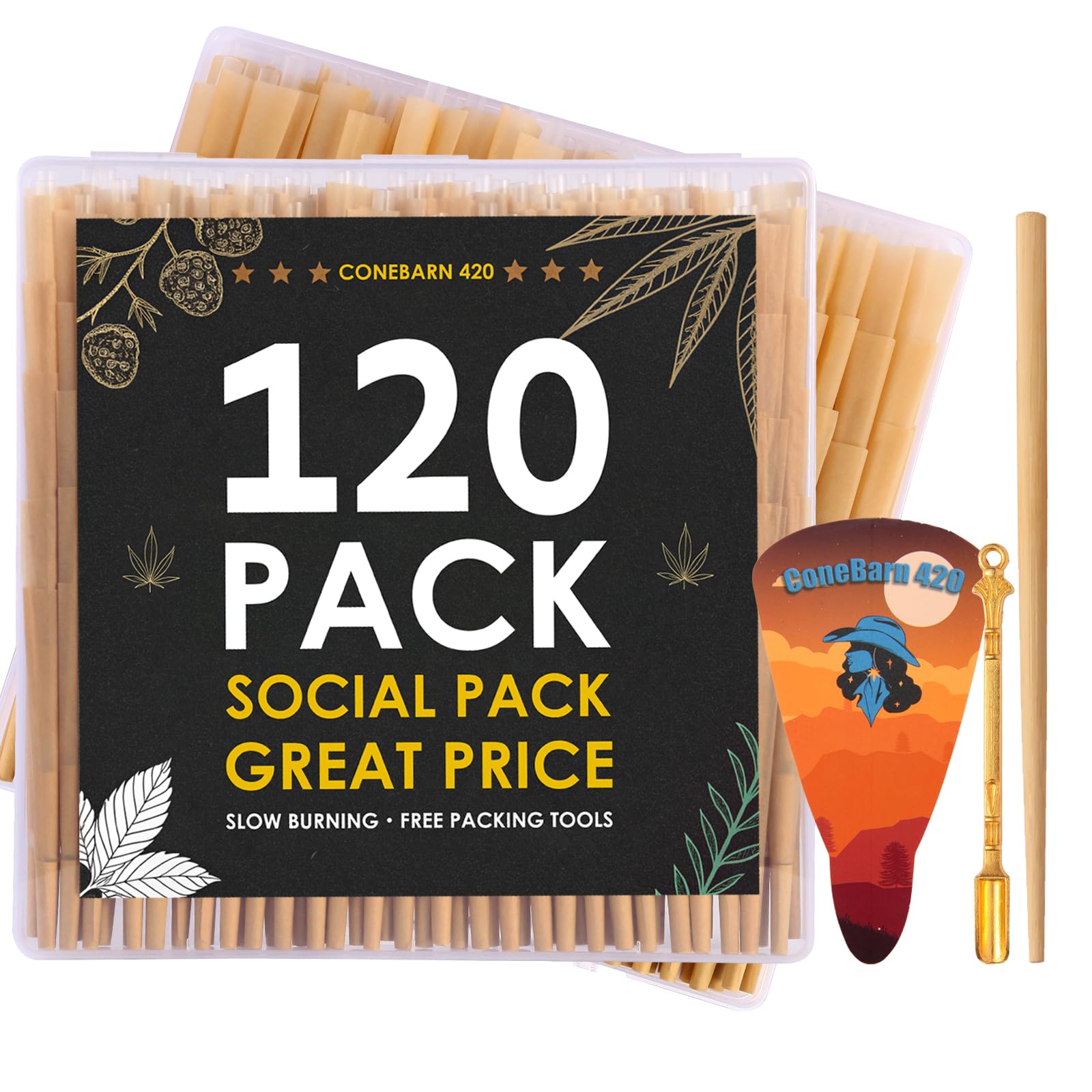 Photo 1 of 120 Pack Pre Rolled Cones | Natural Slow-Burning Cones Rolling Paper | 108mm King Size Rolling Papers | cones | Rolling papers