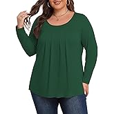 ZHUHOUSE Womens Plus Size Tunic Tops Long Sleeve Dressy Casual Cute Loose Pleated T Shirts Blouses