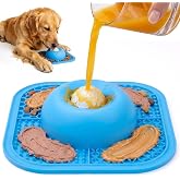 PetsHome Slow Feeder Dog Bowls &amp; Lick Mat for Liquid and Thick Treat, Anti-Slip Dog Lick Bowl with Interactive Rolling Ball, 5/6 Cup Pup Licking Toy for Large Medium Small Dogs and Cats Blue