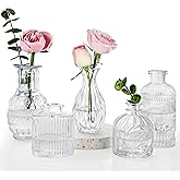 Fixwal Set of 5 Bud Vases, Small Vase for Flowers, Glass Vase for Home Decor, Wedding Decorations, Clear Flower Vases for Centerpieces, Vintage Vase for Home Decor