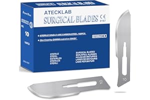 ATECKLAB 100 - Pack Sharp Carbon - Steel Disposable Scalpel Blades - Individually Packed - for Anatomy, Crafts & Facial Dermaplaning (#10)