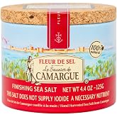 Le Saunier de Camargue Fleur de Sel &ndash; French Sea Salt Finishing Salt &ndash; Gourmet Hand-Harvested Flaky Salt in Resealable Cork-Topped Container &ndash; 125g