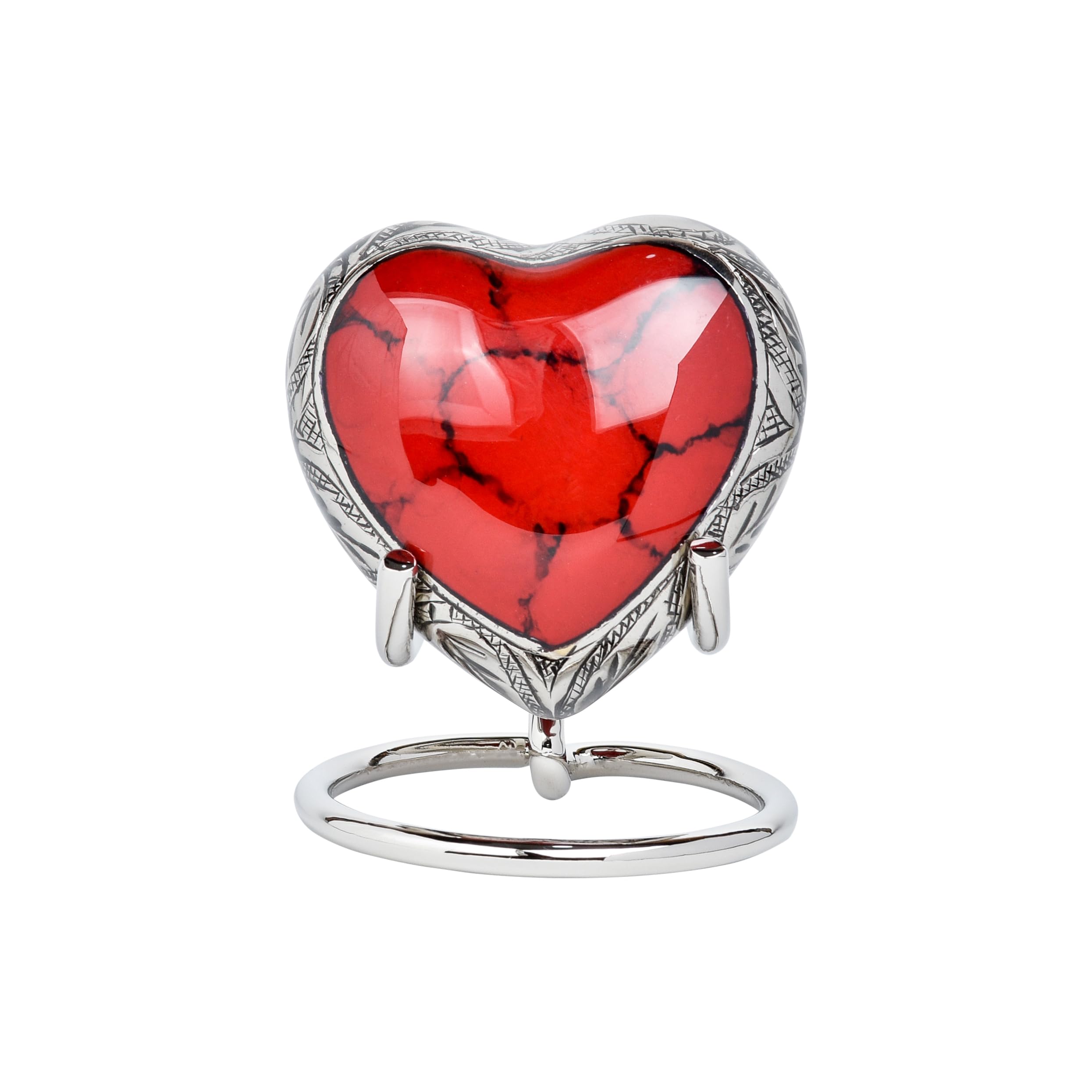 Royal Rapture Urn for Ashes Funeral Memorial Cremation Keepsake Love Urns Decorative Brass Heart with Stand (Silver Red, 3") RHM03-07 — image 1