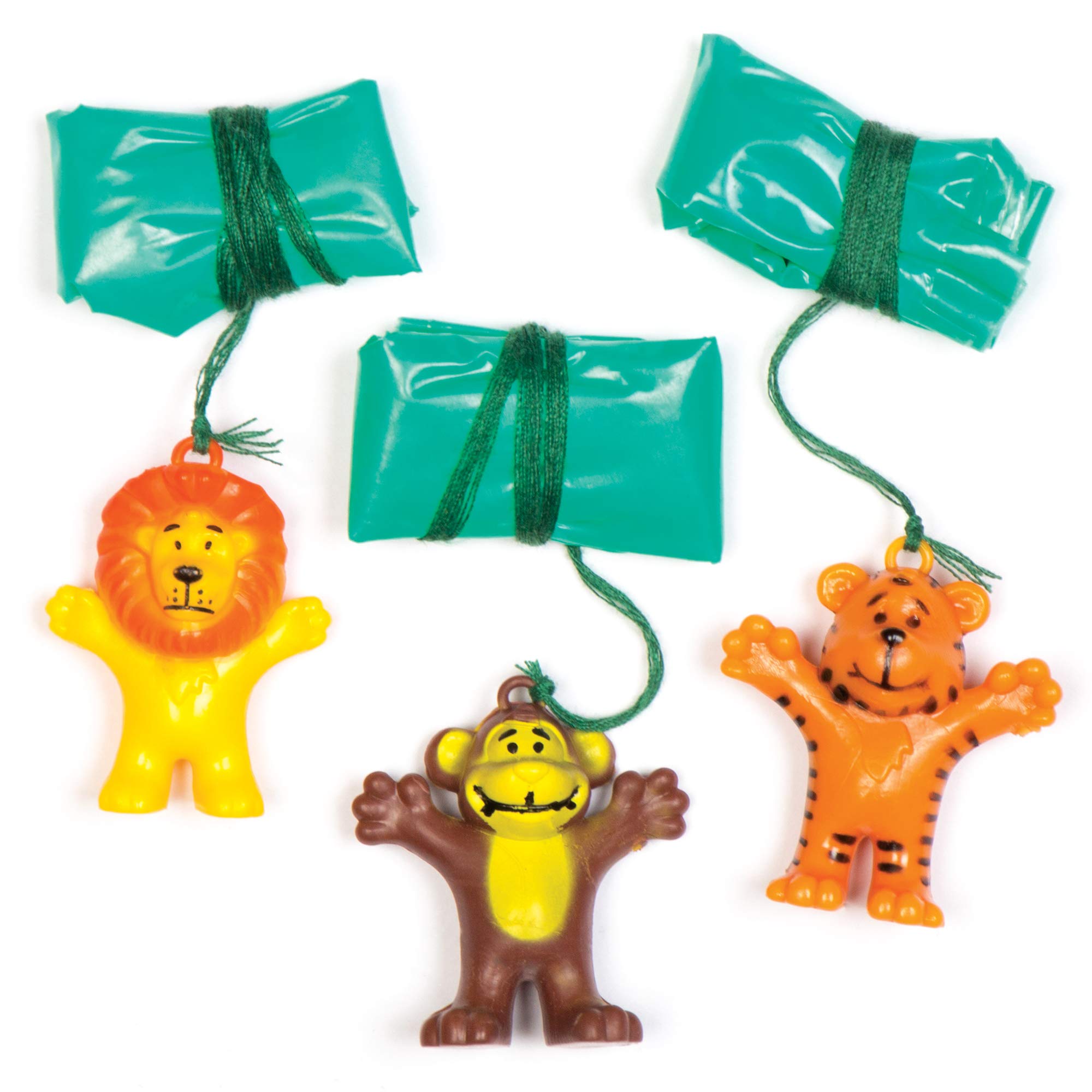 Baker Ross AV162 Mini Animal Parachute Toys - Pack of 8, Kids Jungle Themed Party Bag Fillers For kids Imaginative Play, Flying and Racing