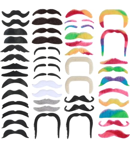 96 piezas de bigotes falsos autoadhesivos, disfraz negro falso, bigote, barbas coloridas para fiestas, Halloween, festivales, actuaciones, suministros de decoración de fotos, estilo 16