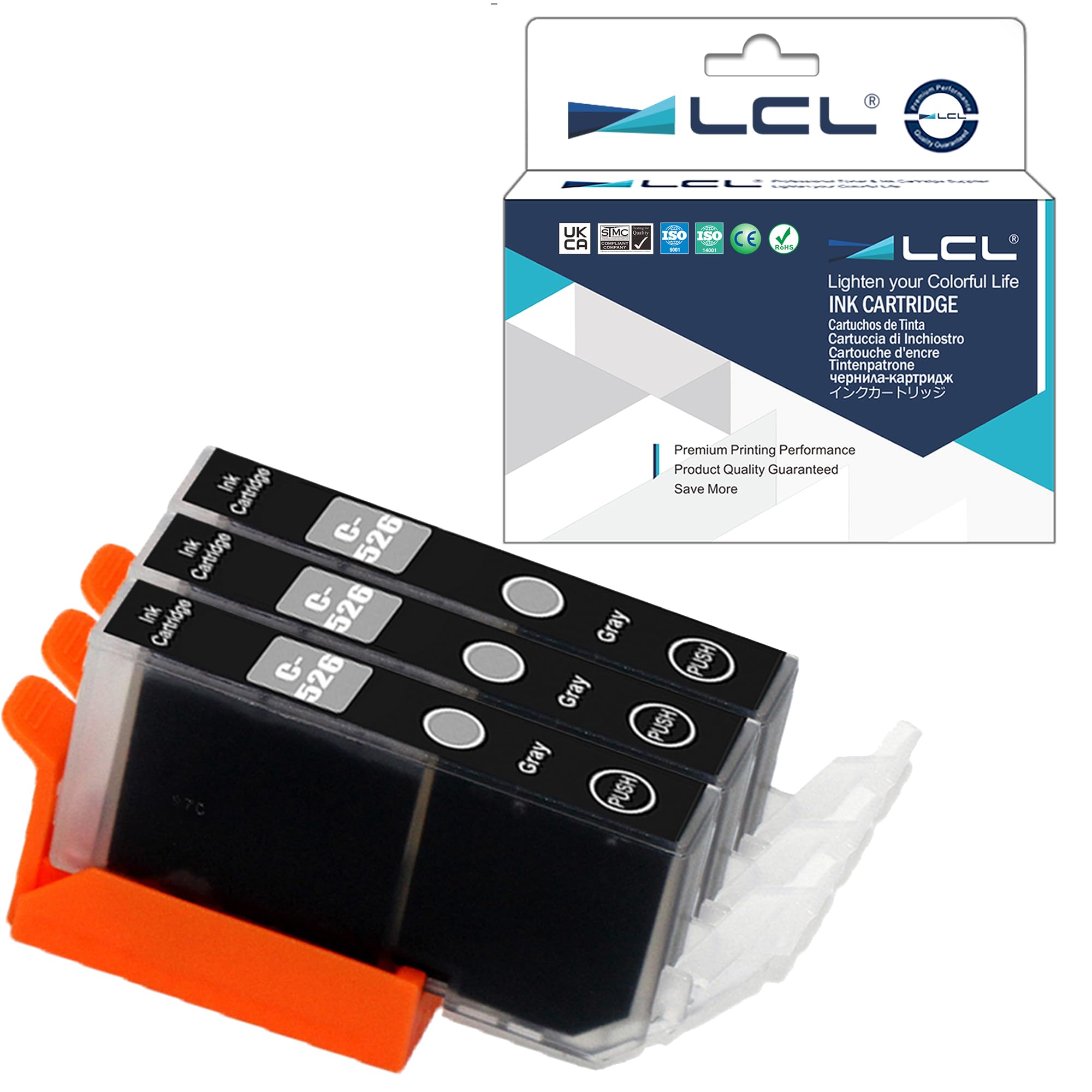 LCL Compatible Ink Cartridge CLI-526 CLI-526GY (3 Grey) Replacement for Canon PIXMA MG6150 MG6250 MG8150 MG8250