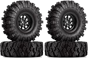INJORA 1.0 Beadlock Wheel Mud Tires Set Deep Dish 1.0" Wheels Tires for 1/18 TRX4M Axial AX24 SCX24 Gladiator Deadbolt Bronco C10 JLU Upgrade Parts(Black