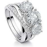 BERRICLE Sterling Silver 3-Stone Infinity Criss Cross Engagement Rings Statement Stackable Band for Women, 2 Carat Round Cut Cubic Zirconia CZ Ring Set