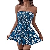 MakeMeChic Women's Strapless Romper Dress with Shorts Underneath Beach Vacation Summer Tube Top Floral Jumpsuit
