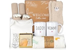 SUHCTUPTX New Mom Gifts for Women, 9pcs Pregnancy Gifts for Expecting Mom, Cute Baby Gifts New Parents Gifts for Couples w/Mom and Dad Mugs for Gender Reveal Baby Shower First Time Mom to be Gifts(Khaki)
