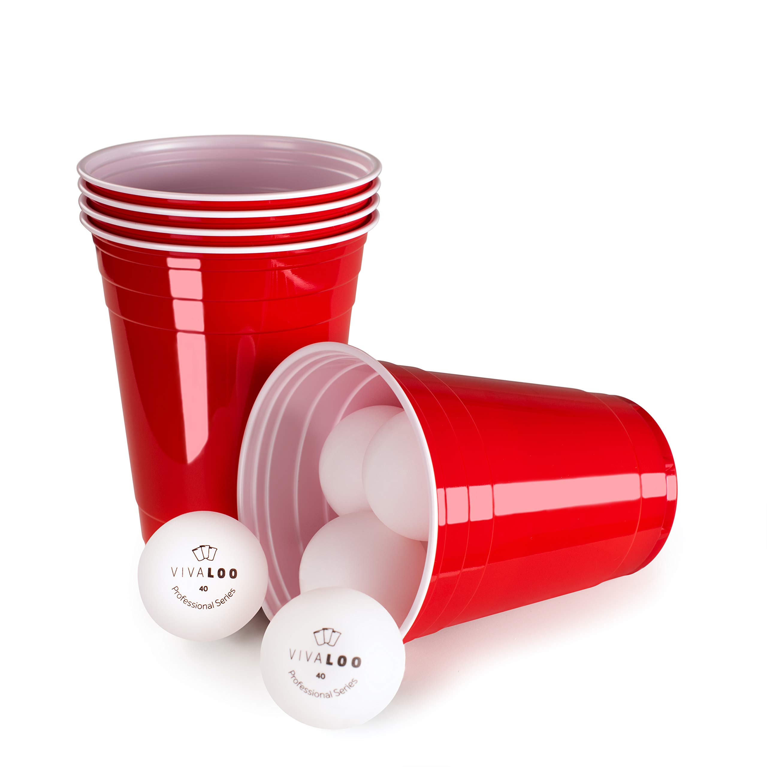 Vivaloo Beer Pong Set; Red Cups with Balls; Red Cup Beer Pong; Drinking Games and Party Supplies