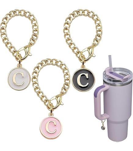 2pz Accessori Ciondolo con Lettera per Stanley Cup, Maniglia con Lettera Iniziale ID Nome Personalizzato Catena con Ciondolo Alfabeto per Stanley Bicchiere (Lettera L