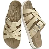 KuaiLu Gladiator Sandals for Women with Comfortable Arch Support Summer Beach Vacation Walking Travel Fisherman Slides Boho Outfits Flats Slip on Cushion Shoes Indoor Outdoor