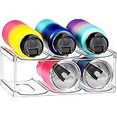 LARGER Compartment - Stackable Water Bottle Organizer Holder - for Stanley & Others' Large Tumbler - Clear Wine Rack, Cup Bottle Holder for Cabinet Home Countertop Fridge Pantry Shelf, 2 Tier Hold 6