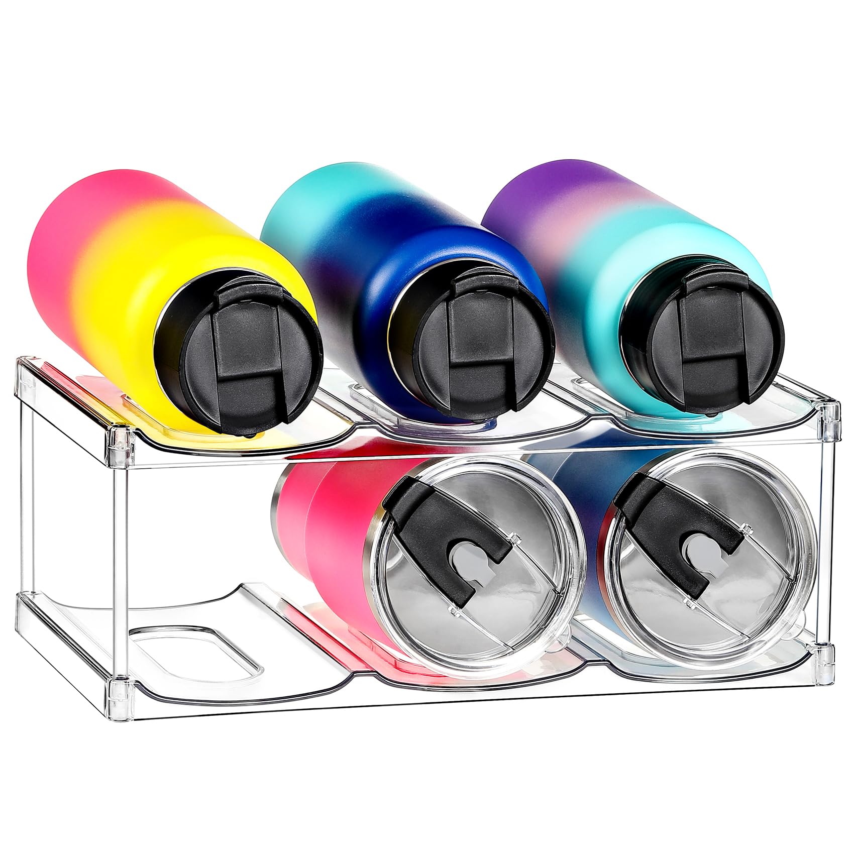 Photo 1 of **missing poles** LARGER Compartment - Stackable Water Bottle Organizer Holder - for Stanley & Others' Large Tumbler - Clear Wine Rack, Cup Bottle Holder for Cabinet Home Countertop Fridge Pantry Shelf, 2 Tier Hold 6