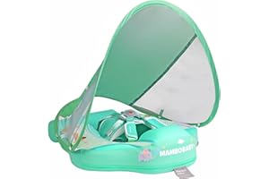 VQ-ANT Mambobaby Float with Canopy Newest Size Improved Non Inflatable Infant Baby Pool Float Smart Mambo Float Swim Trainer Add Tail Baby Swim Float Mambo Baby Float Solid Air Free Water Waist Swimming Ring