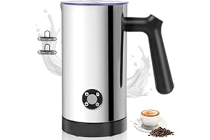 CASIMHU Milk Frother, 4-in-1 Milk Frother and Steamer, 10.6oz Electric Milk Steamer, Automatic Cold and Hot Foam maker for Lattes, Cappuccinos, Ceramic Lining Interior (Polished)