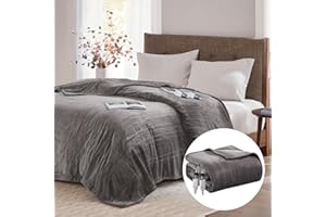 Degrees of Comfort Electric Blanket Queen Size, Fleece Heated Blankets with Dual Control | Auto Shut Off, 6 Heating Levels, Machine Washable, Grey, 84Wx90L