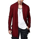 COOFANDY Men's Ruffle Shawl Collar Cardigan Open Front Lightweight Long Length Drape Cape Overcoat with Pockets
