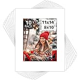 Mat Board Center, Pack of 10, 11x14 for 8x10 White Photo Picture Mats - Acid Free, 4-ply Thickness, White Core - for Pictures, Photos, Framing