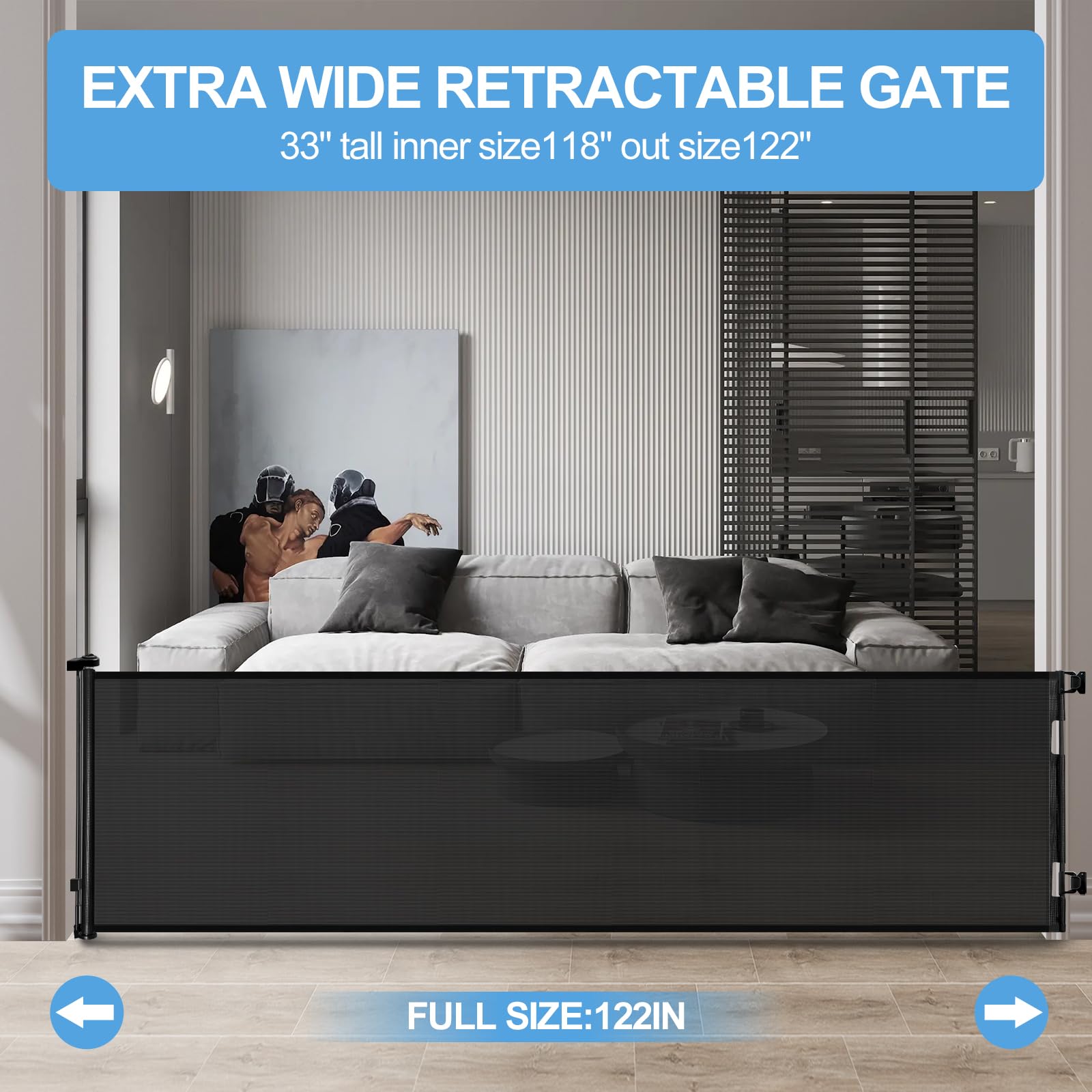 Veraste Retractable Baby Gate,Mesh Baby Extra Wide Gate,Extra Long Dog