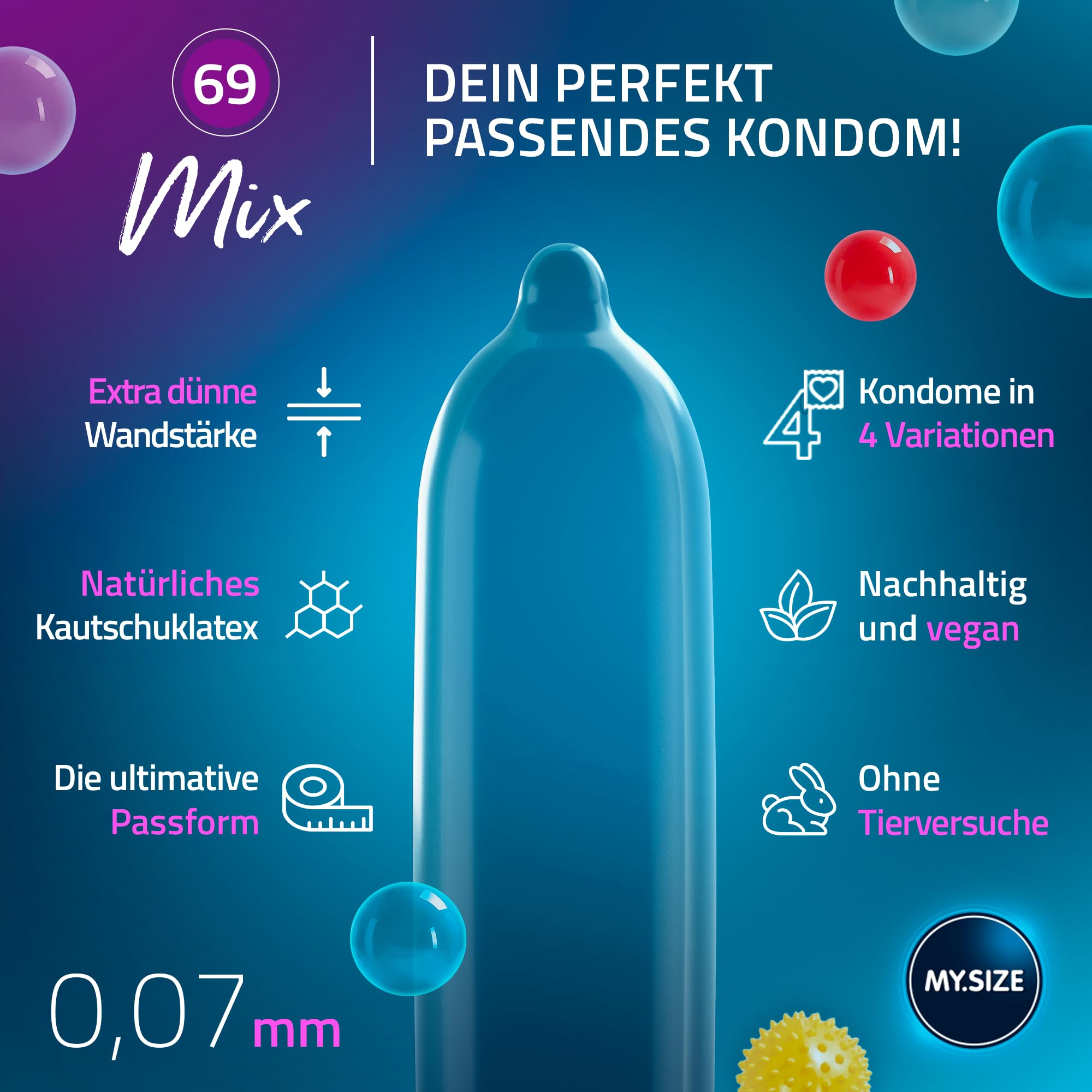 My.Size Mix Kondome Größe 7, 69 mm, Großpackung, | 28 Stück | Condome in 4 aufregenDen Sorten, mit Aroma, Farbe, Genoppt & Classic 4