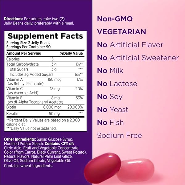 NATURE’S BOUNTY OPTIMAL SOLUTIONS ADVANCED HAIR, SKIN & NAILS JELLY BEANS WITH BIOTIN, MIXED FRUIT FLAVOR, 180 COUNT