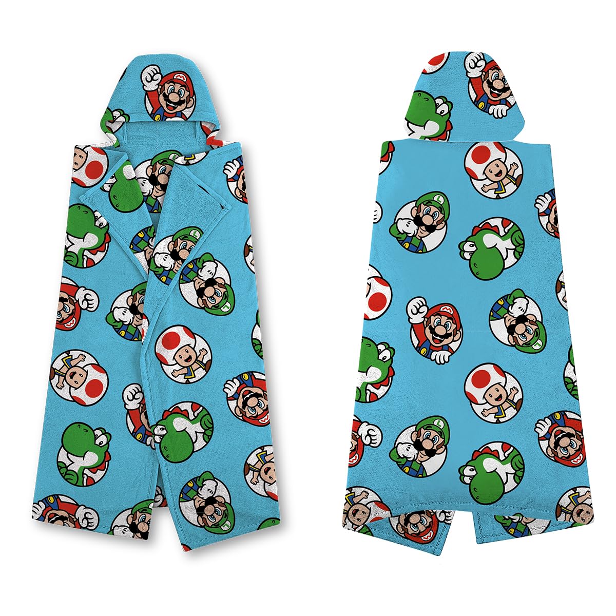 Official Nintendo Super Mario Hooded Fleece Throw Blanket | Super Soft Warm Blue Blanket with Mario and Luigi Design | Perfect For Home, Bedroom, Sleepovers & Camping | Size 100 x 120cm