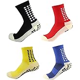 Non-Slip Ankle Athletic Grip Socks, 4 Colors Pack, One Size Fits Men 6.5-11.5 & Women 8.5-13, Moisture-Wicking Cotton