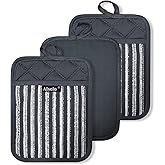 Alselo Silicone Pot Holders Set of 3 Heat Resistant & Non Slip Potholders, Professional Oven Hot Pads with Pockets Mitts for Kitchen Cooking Baking Barbecue