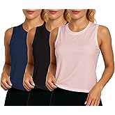 3 Pk Summer Tops Tank Top for Women Ice Silk Sleeveless Athletic Shirts for Running, Yoga, Gym, Tennis & Fitness Training